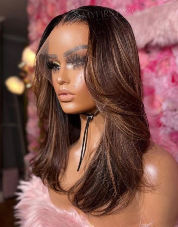 Perruque Lace Wig avec reflets marron