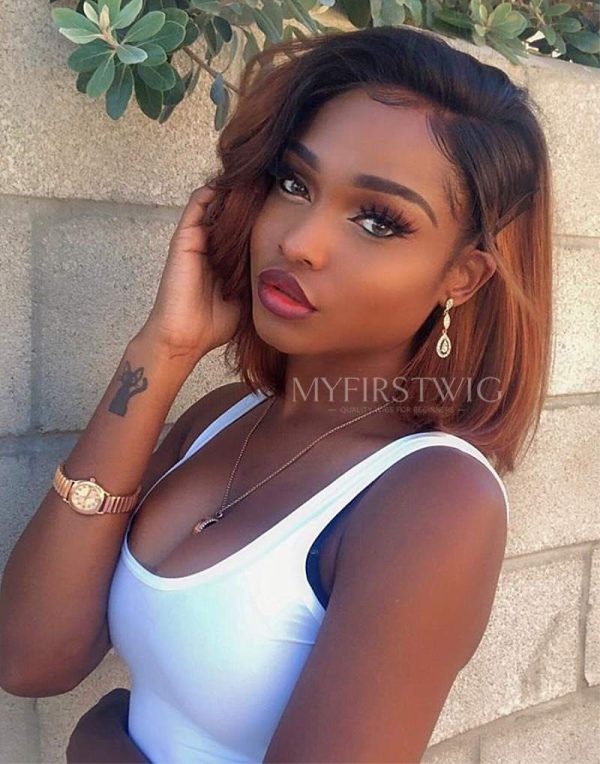 perruque sans colle bob marron ombre