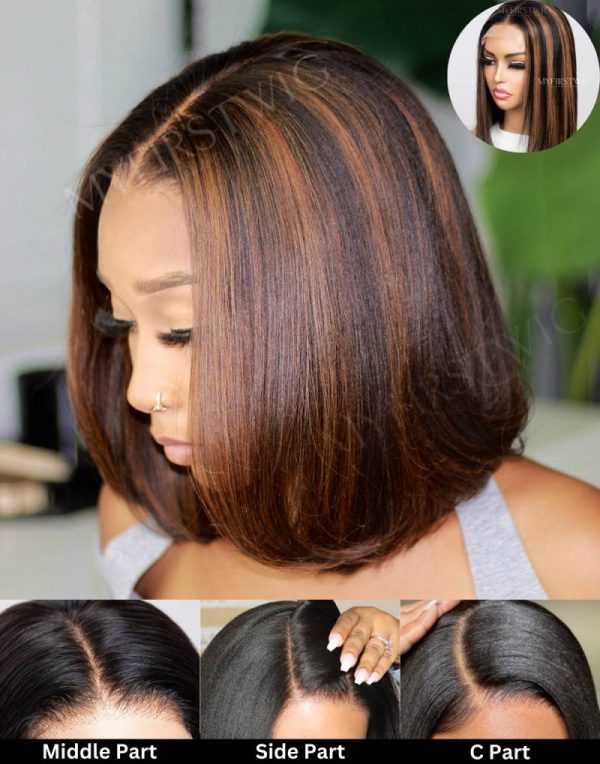 perruque sans colle bob brune reflets