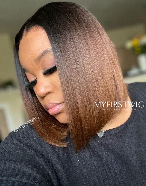perruque sans colle marron ombré Yaki