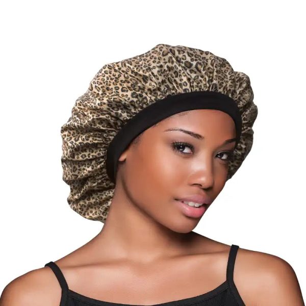 bonnet satin cheveux imprimé léopard