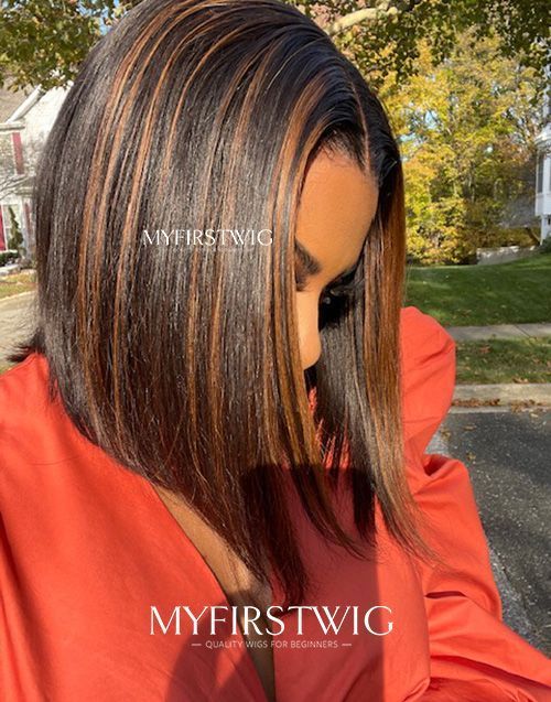 Perruque Lace Wig Bob brune à reflets