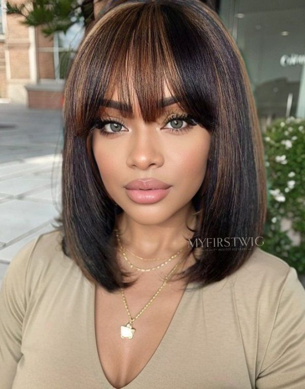 lace wig bob reflet brun