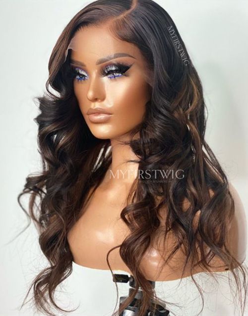 Perruque ondulée Lace Wig reflets brun