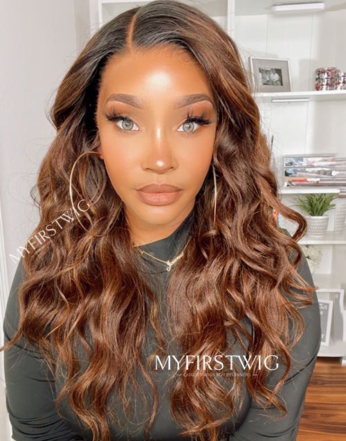 Perruque Lace Wig ombre brun ondulé