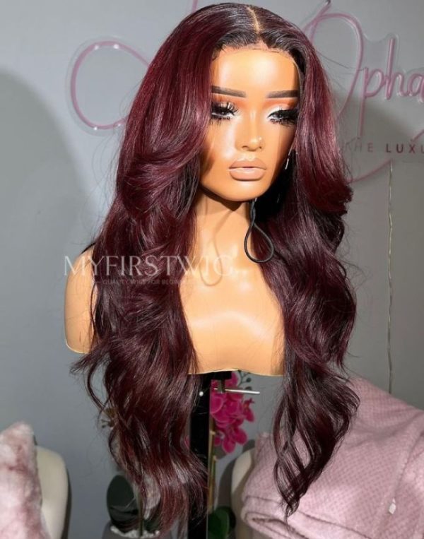 perruque lace wig 13x6 bordeaux ondulés
