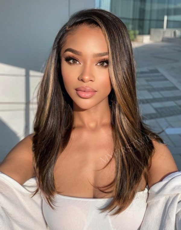 Perruque Lace Wig brune reflets